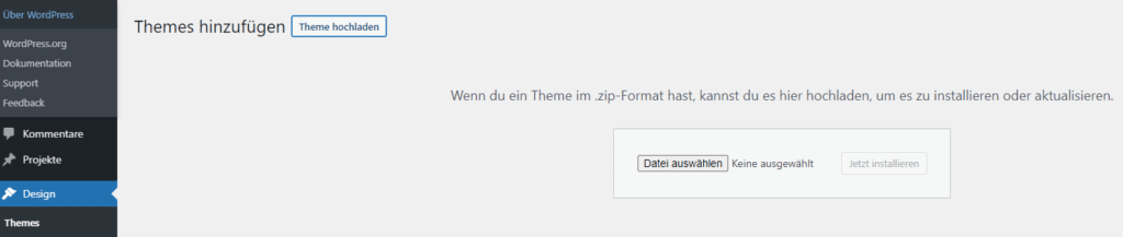 Divi Theme auf WordPress hochladen