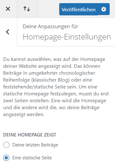 Statische Webseite in WordPress