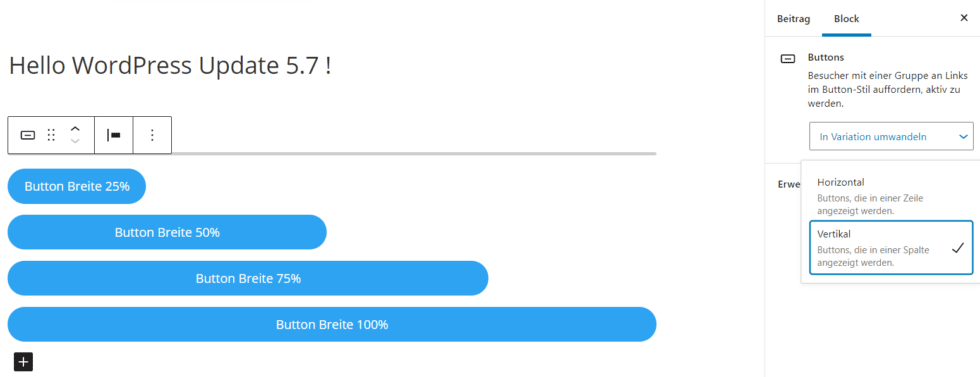 WordPress 5.7 bietet neue Button Funktionen