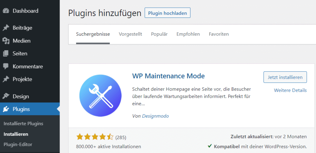 WordPress Wartungsmodus über Plugin aktivieren