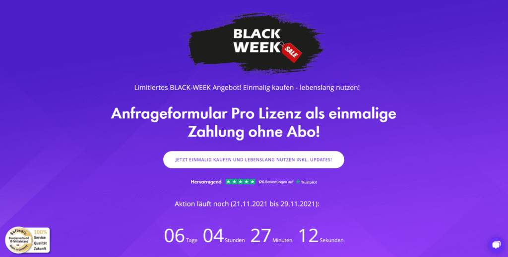 Black Week Angebot Anfrageformular