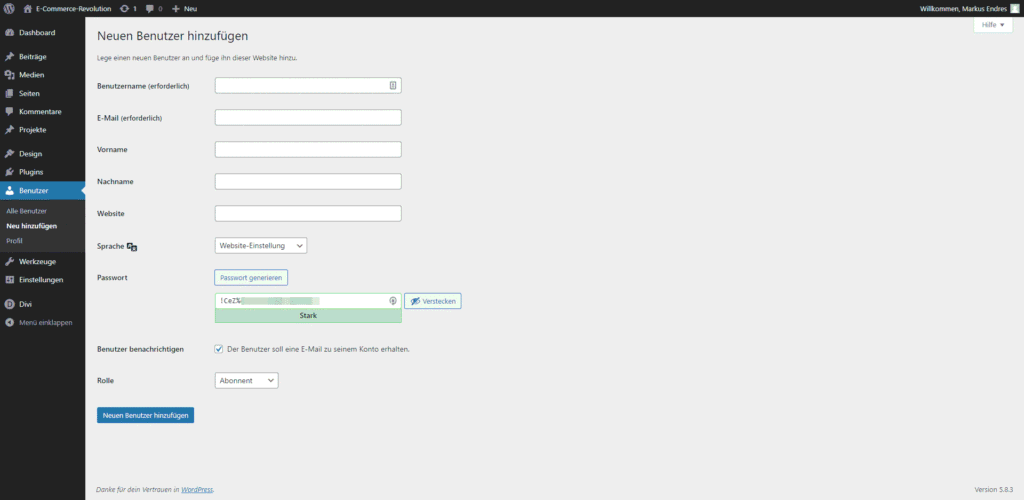 WordPress Tutorial Benutzer hinzufügen