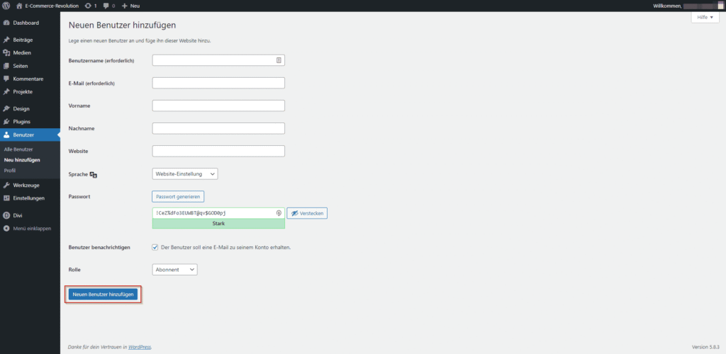 WordPress Tutorial Benutzer Hinzufügen abschließen