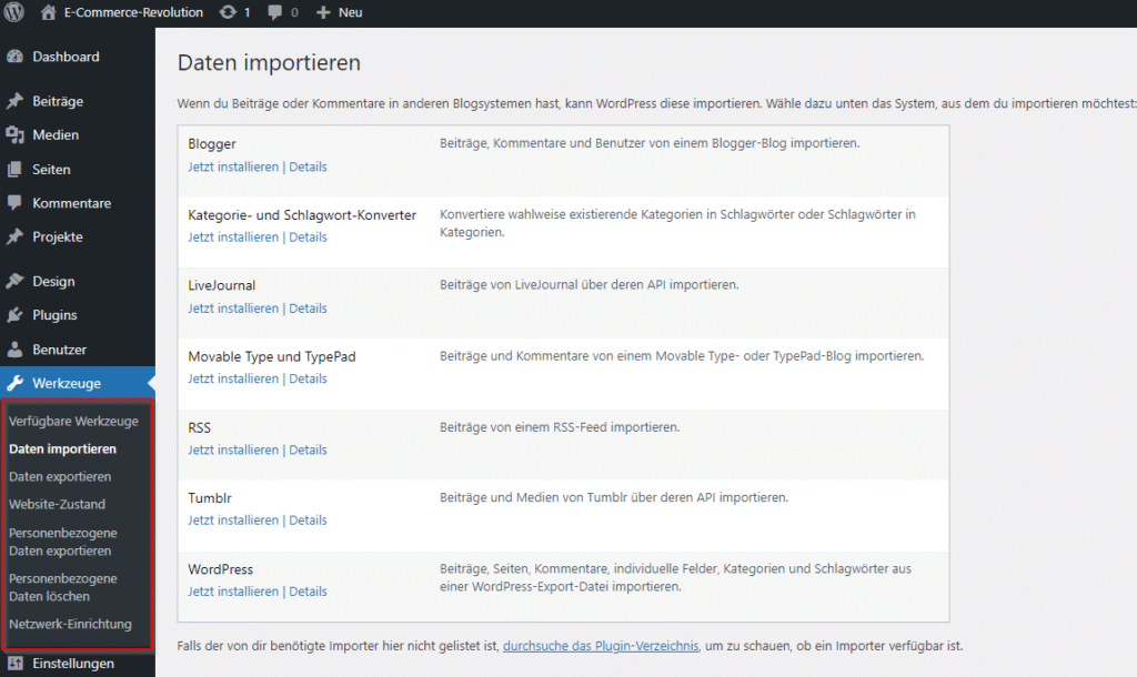 WordPress Tutorial Werkzeuge
