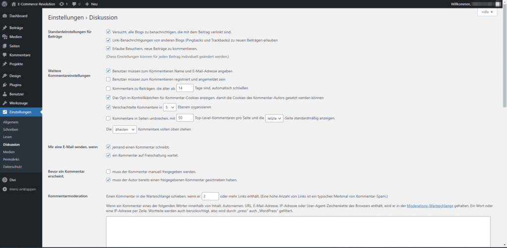 WordPress Tutorial Einstellung Diskussion