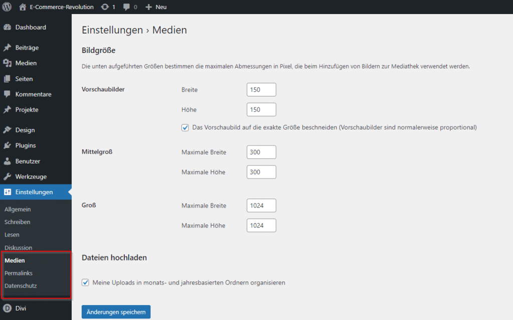 WordPress Tutorial Einstellung Medien