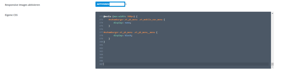 CSS Code Hamburger Menü Divi