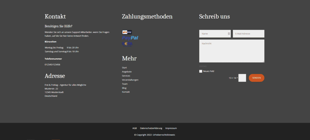 Website Footer mit Divi Beispiel