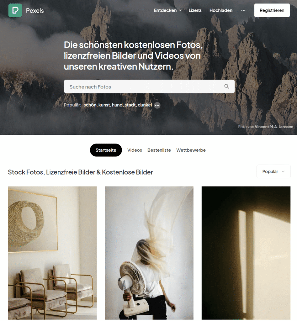 Pexel Anbieter für Kostenlose Bilder