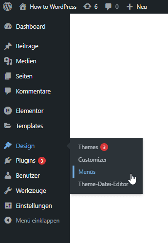 WordPress Menü öffnen