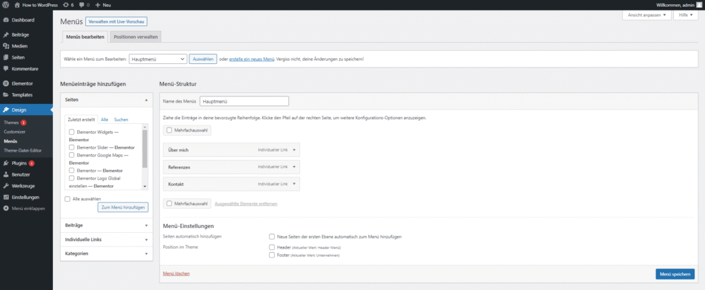 WordPress Menü erstellen