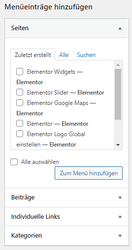 WordPress Menüeinträge hinzufügen