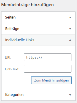 WordPress Menü individuelle Links