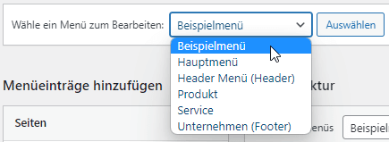 WordPress korrektes Menü auswählen