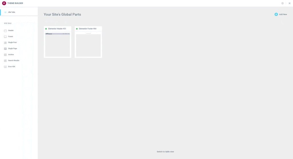 Elementor Theme Builder
