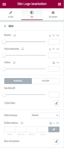 Elementor Logo Standardeinstellungen