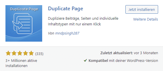 WordPress Plugin Duplicate Page installieren