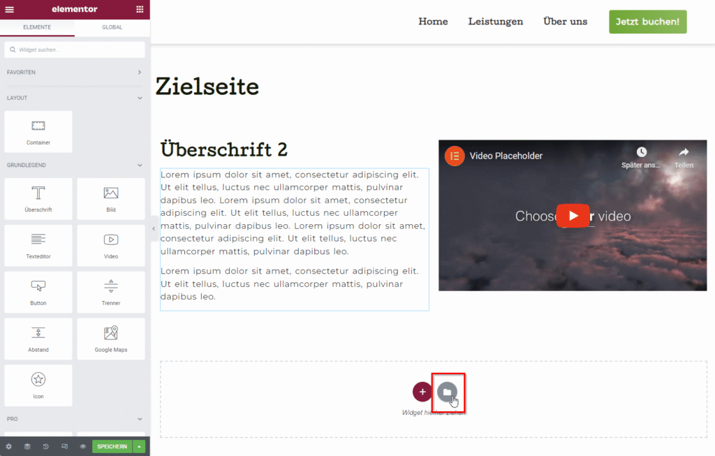 Elementor Template einfügen um WordPress Seite zu duplizieren