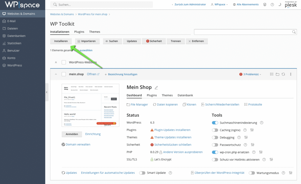 WordPress One Klick Installation