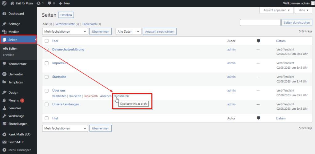 WordPress Seite duplizieren mit Duplicate Page