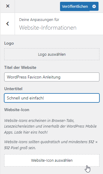 WordPress Customizer Favicon hochladen