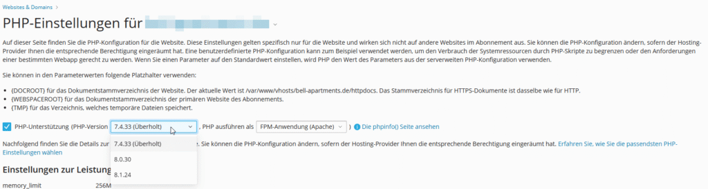 PHP Einstellungen aktualisieren