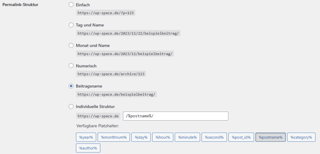 WordPress Permalink Strukturen