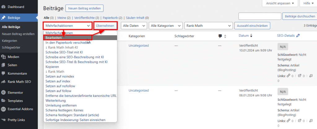 WordPress Beiträge bearbeiten