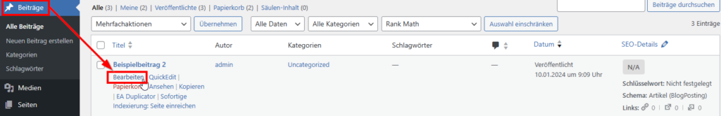 WordPress Beitrag bearbeiten