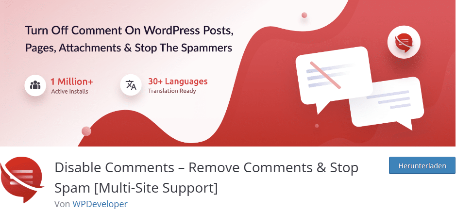 Titelbild Disable Comments Plugin