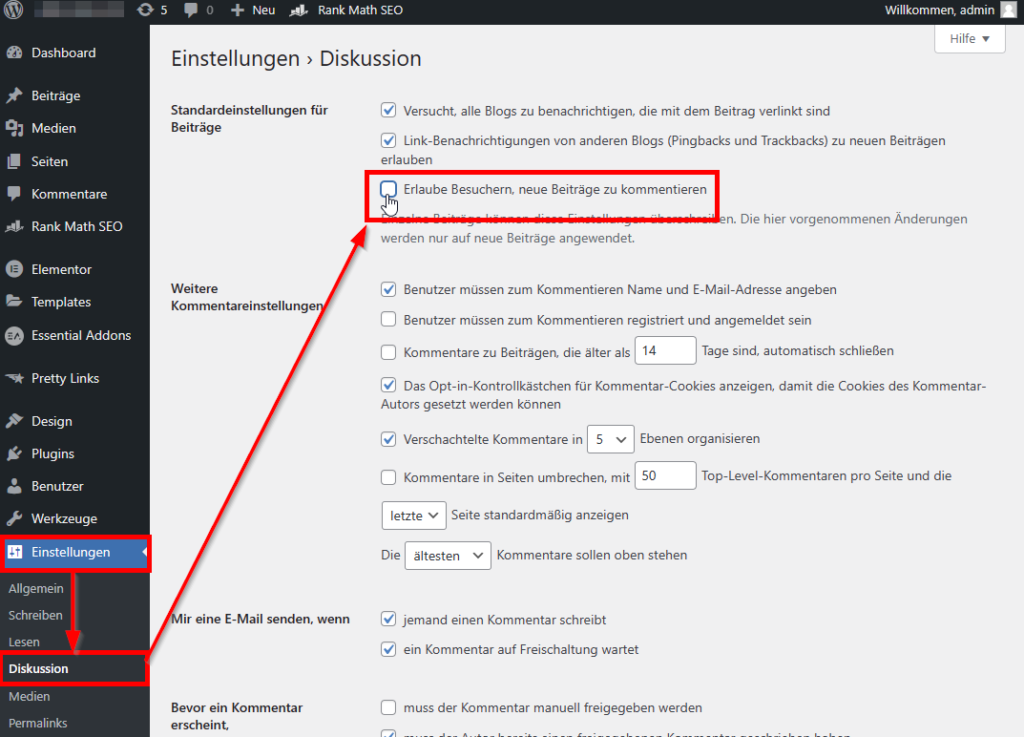 WordPress Kommentare global deaktivieren
