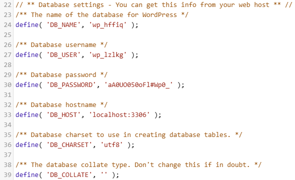 Database Angaben