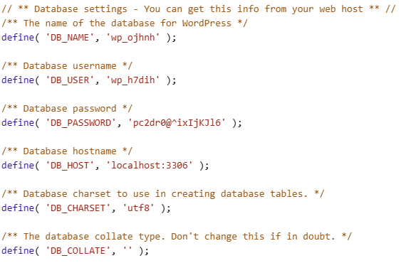 Datenbank wp-config.php