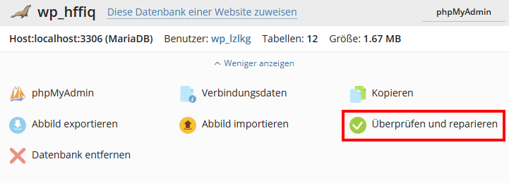 Funktion Überprüfen und reparieren