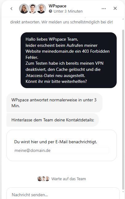 Support Chat mit WPspace Team