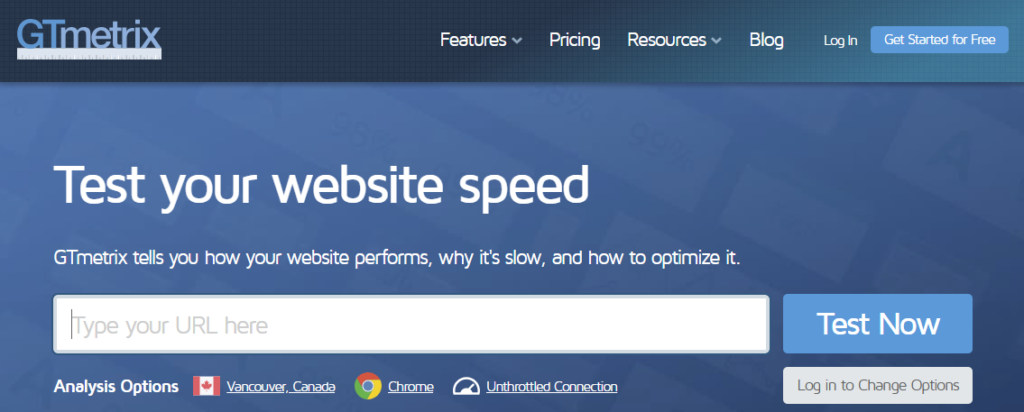 GTmetrix Header