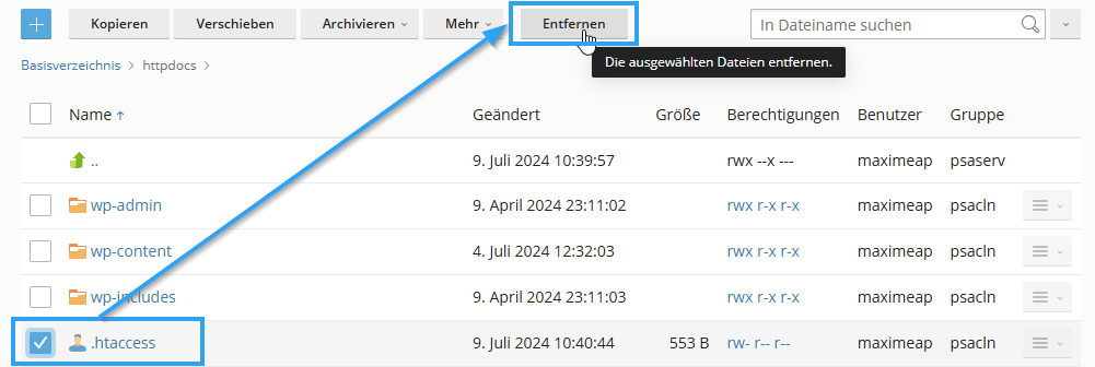 htaccess löschen