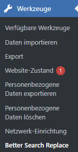 Better Search Replace Menü