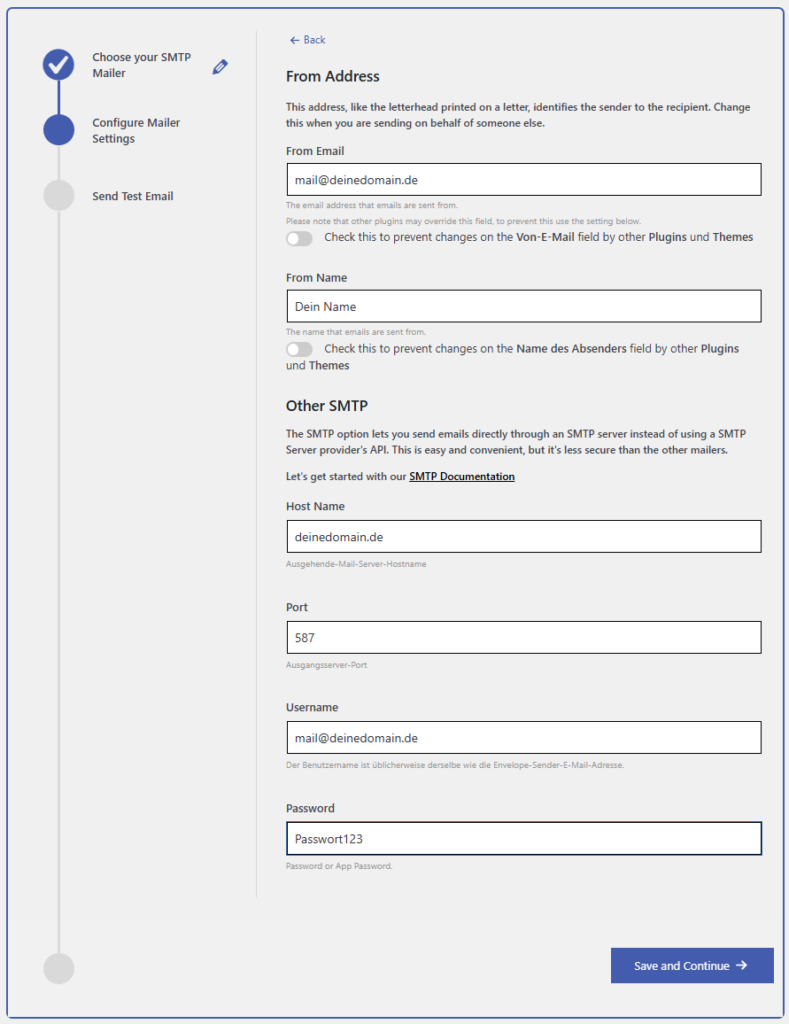 SMTP Versand Konfiguration
