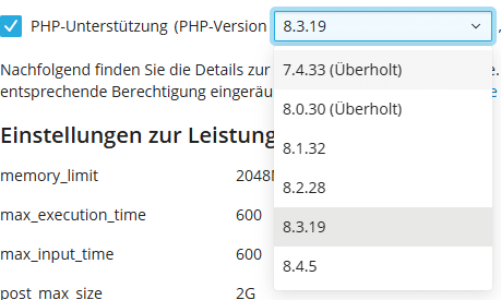 PHP Version aktualisieren