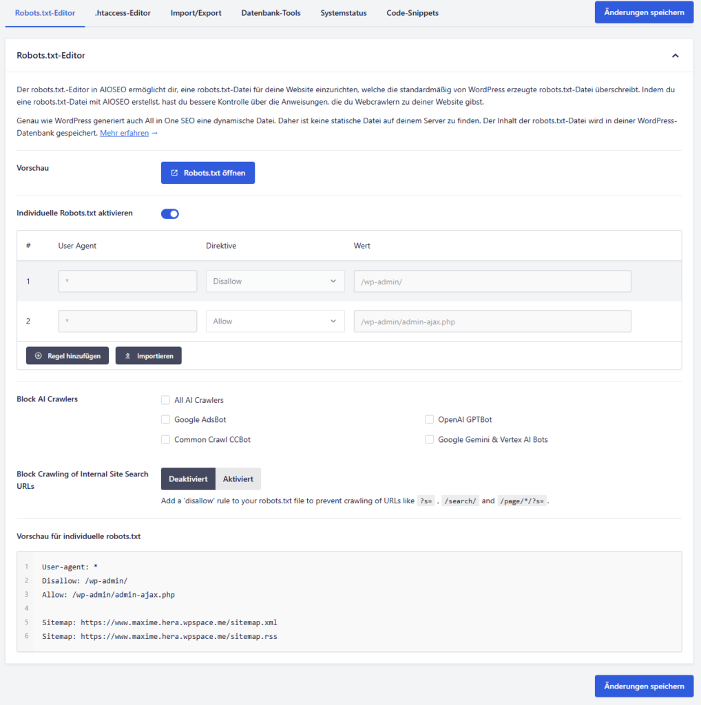 robots.txt mit SEO Plugin All in One SEO bearbeiten