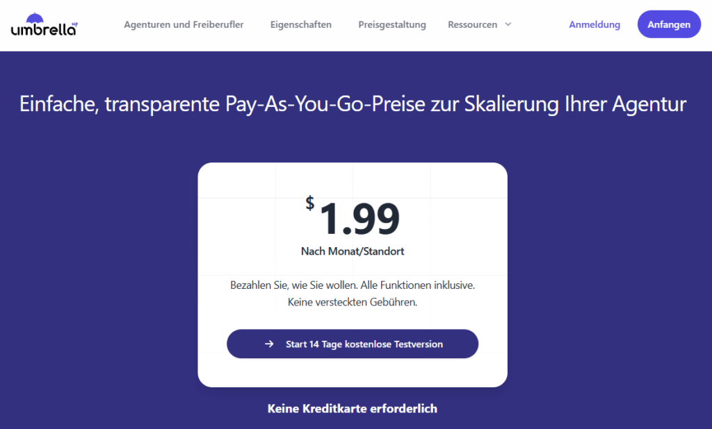 WP Umbrella Preise Screenshot